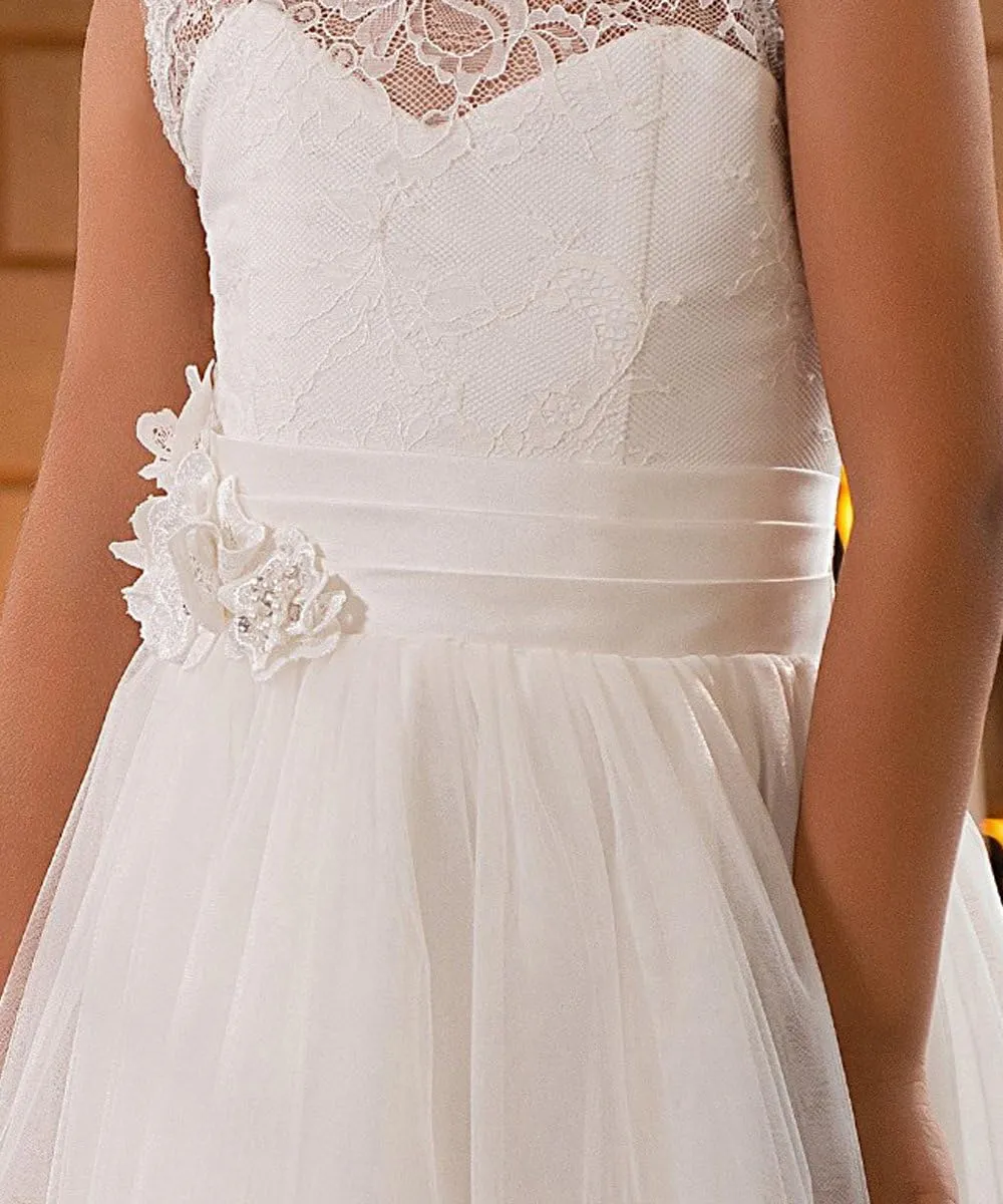 Lace Embellished A-Line Sleeveless Girls Wedding Party Dresses