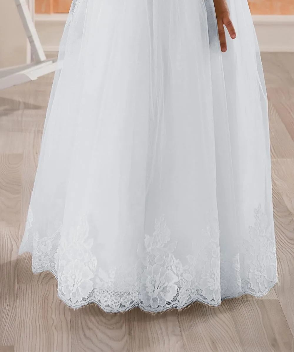 Lace Embellished A-Line Sleeveless Girls Wedding Party Dresses