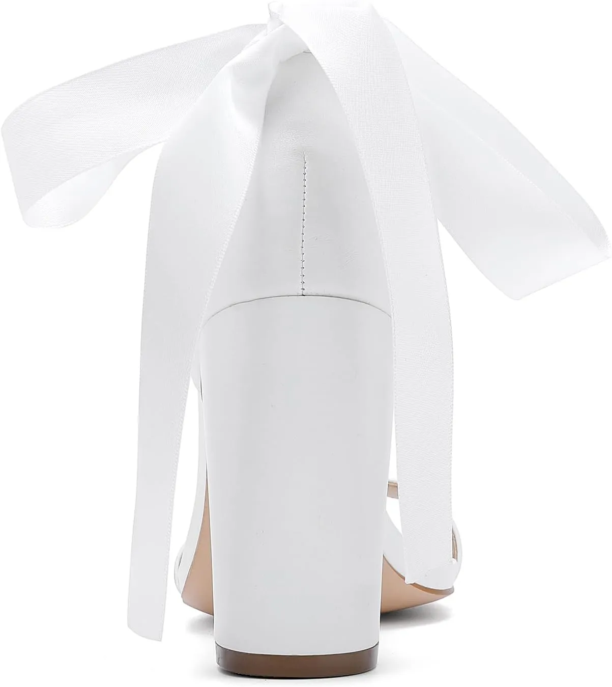 Lace Up Bow Heels for Bride, Pearl Embellished Block Heels，Wedding Shoes for Bride
