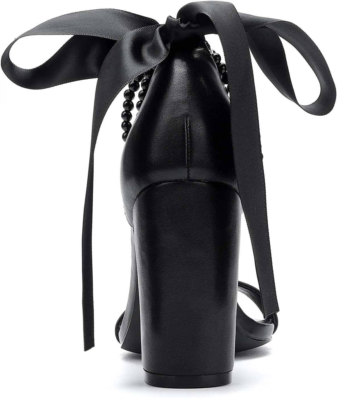 Lace Up Bow Heels for Bride, Pearl Embellished Block Heels，Wedding Shoes for Bride