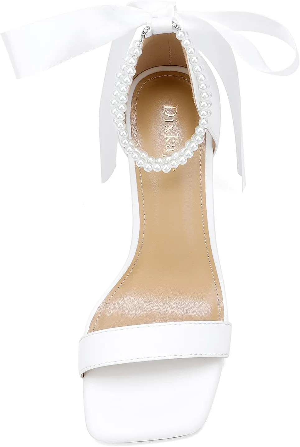 Lace Up Bow Heels for Bride, Pearl Embellished Block Heels，Wedding Shoes for Bride