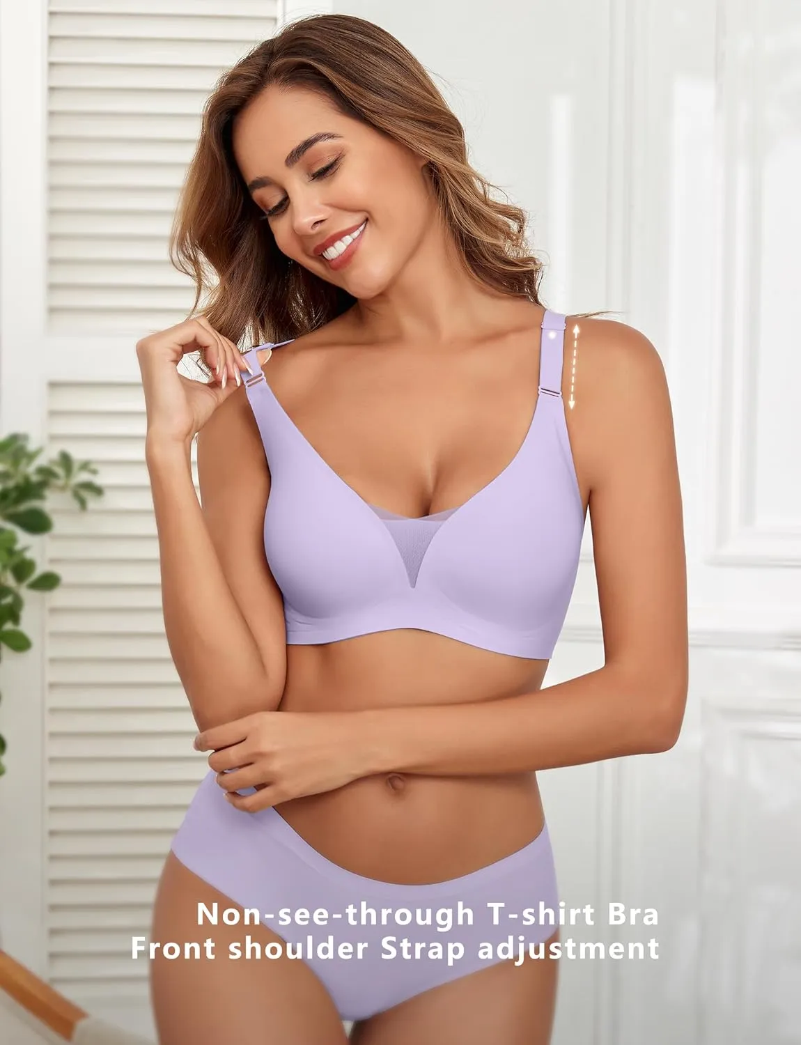 Lace V Mesh Wireless Bras Push Up Bralette Seamless Plunge Bra Everyday Bras for Women No Underwire with Extender