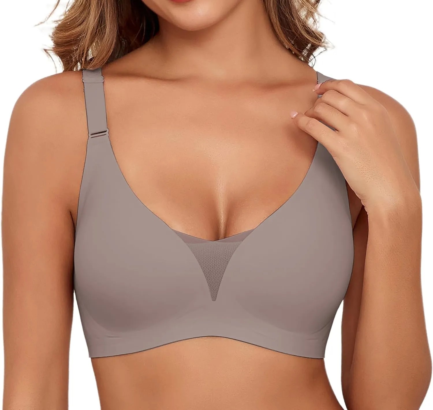 Lace V Mesh Wireless Bras Push Up Bralette Seamless Plunge Bra Everyday Bras for Women No Underwire with Extender