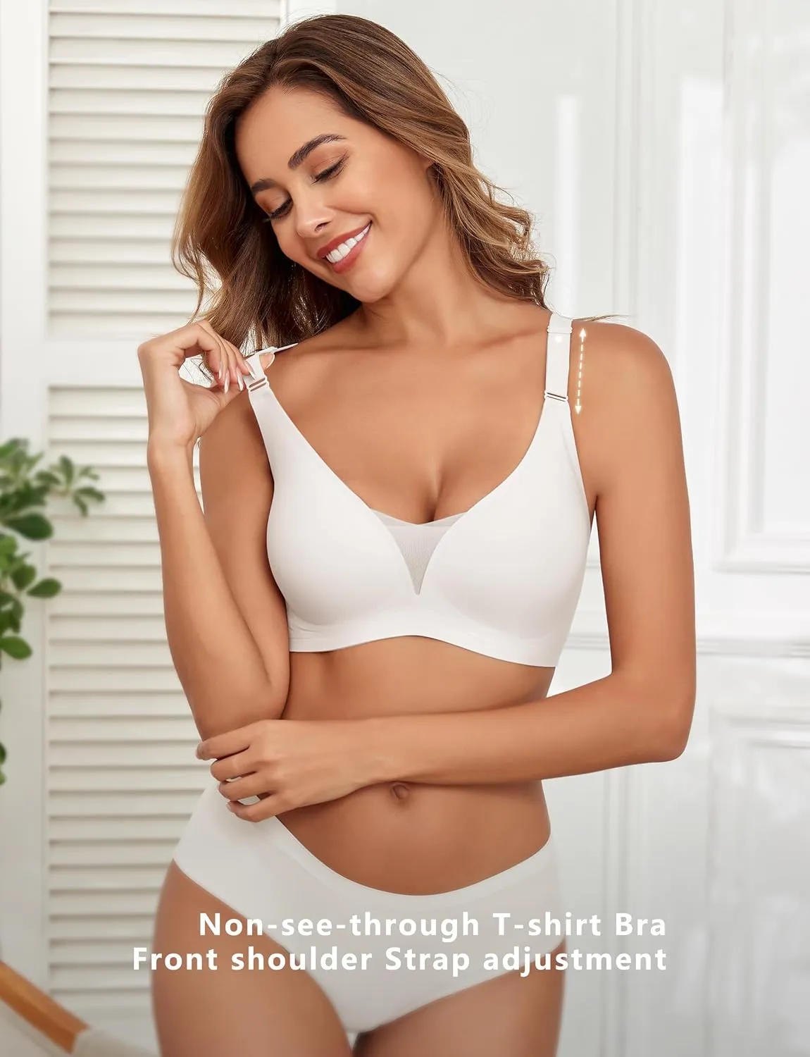 Lace V Mesh Wireless Bras Push Up Bralette Seamless Plunge Bra Everyday Bras for Women No Underwire with Extender