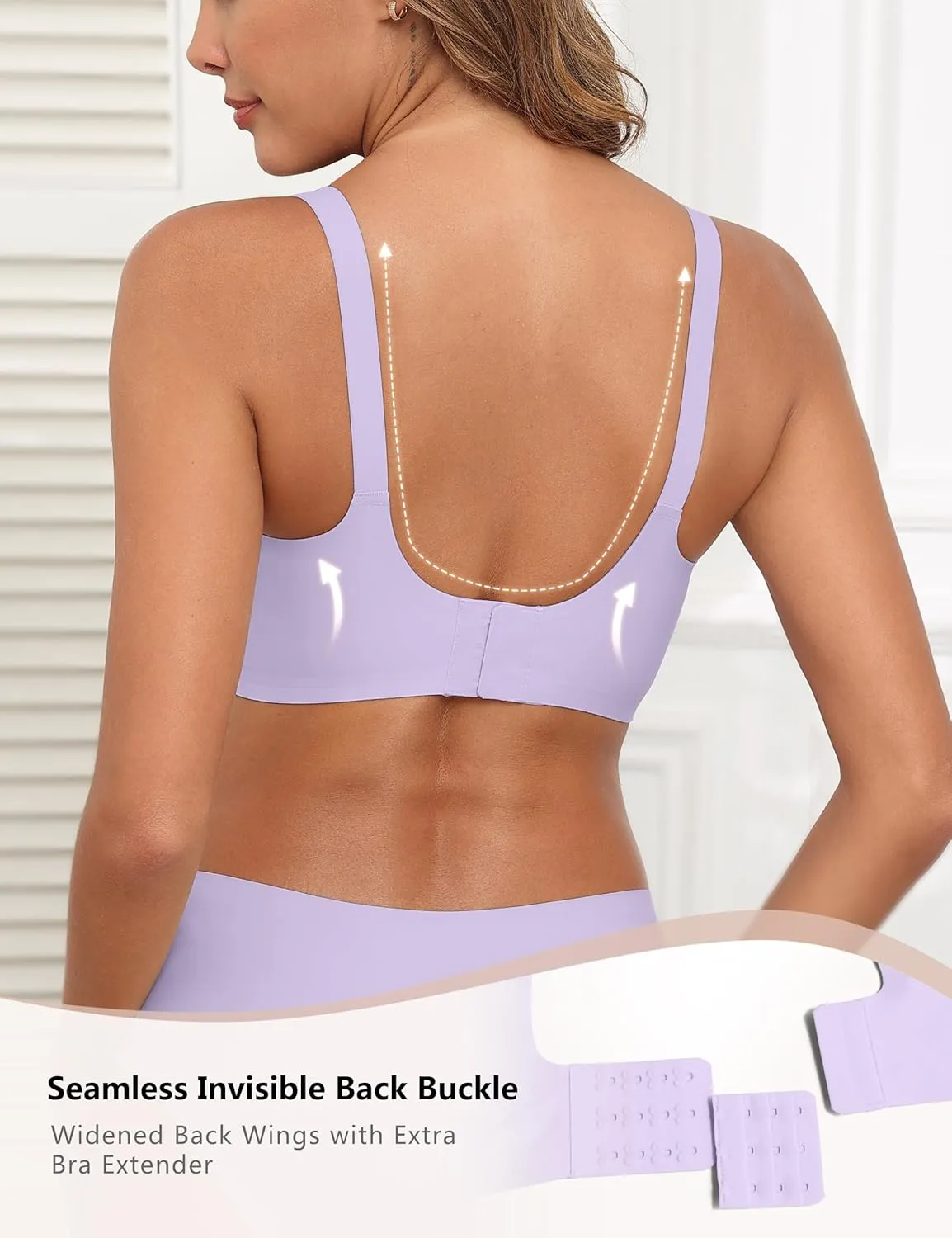 Lace V Mesh Wireless Bras Push Up Bralette Seamless Plunge Bra Everyday Bras for Women No Underwire with Extender