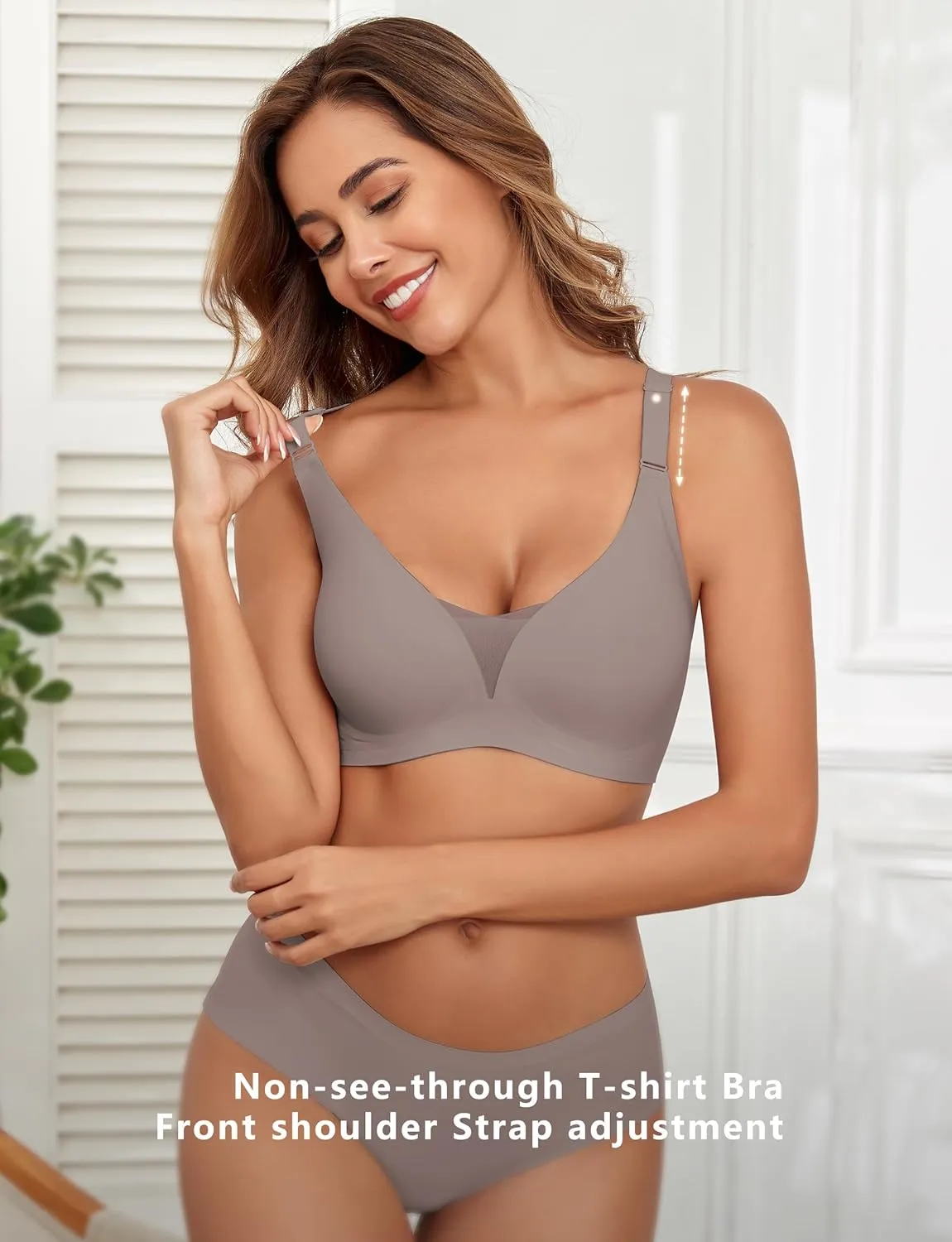 Lace V Mesh Wireless Bras Push Up Bralette Seamless Plunge Bra Everyday Bras for Women No Underwire with Extender