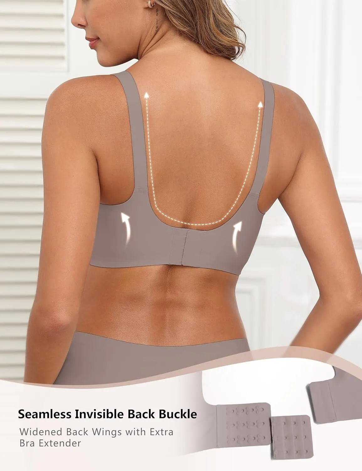 Lace V Mesh Wireless Bras Push Up Bralette Seamless Plunge Bra Everyday Bras for Women No Underwire with Extender