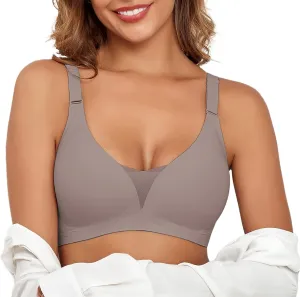 Lace V Mesh Wireless Bras Push Up Bralette Seamless Plunge Bra Everyday Bras for Women No Underwire with Extender