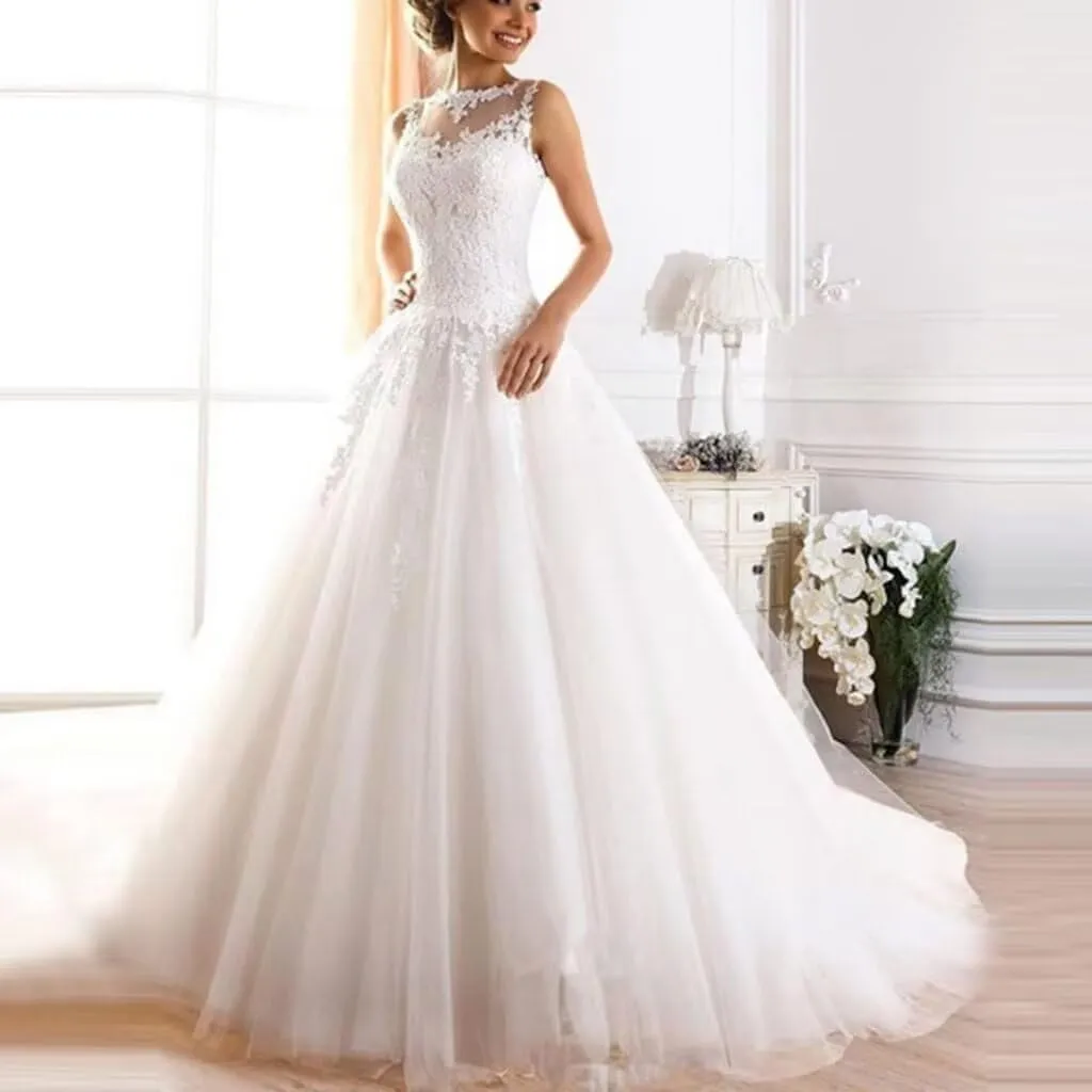Lace Wedding Dresses for Bride 2025 Winter Tulle Lace Applique A-Line Spaghetti Strap V-Neck Modest Bride Gowns