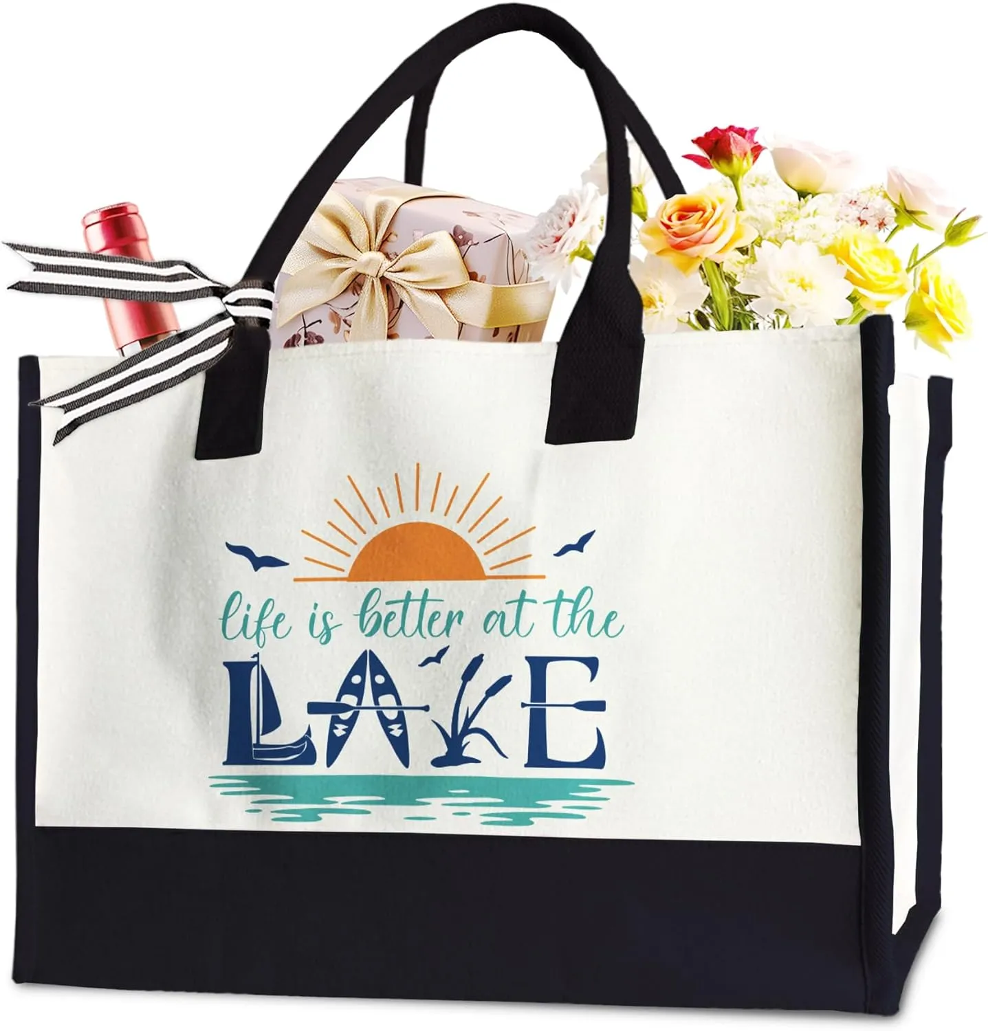 Lake Life Tote Bag for Women Girls, Life Is Better at The Lake Tote Bag for Birthday, Mother's Day, Christmas， Retirement, 17 x 11.8 x 7 Inches