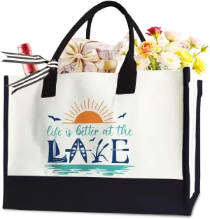 Lake Life Tote Bag for Women Girls, Life Is Better at The Lake Tote Bag for Birthday, Mother's Day, Christmas， Retirement, 17 x 11.8 x 7 Inches