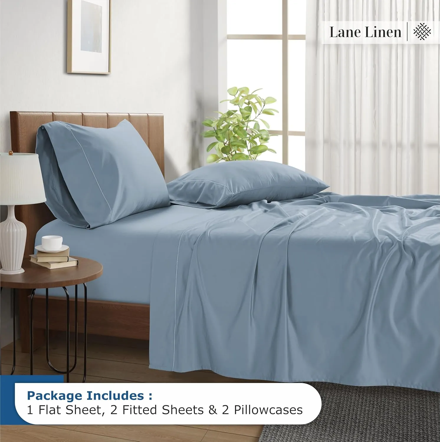 LANE LINEN 100% Egyptian Cotton King Split Sheets for Adjustable Bed - 1500 Thread Count, 4 Piece Set - Hotel King Split Sheet Set - Luxury Sateen Weave Cotton Sheets Set - French Blue