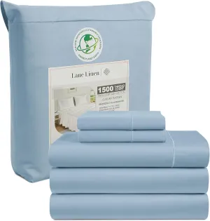 LANE LINEN 100% Egyptian Cotton King Split Sheets for Adjustable Bed - 1500 Thread Count, 4 Piece Set - Hotel King Split Sheet Set - Luxury Sateen Weave Cotton Sheets Set - French Blue