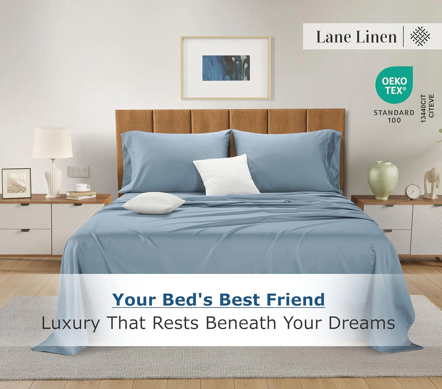 LANE LINEN 100% Egyptian Cotton King Split Sheets for Adjustable Bed - 1500 Thread Count, 4 Piece Set - Hotel King Split Sheet Set - Luxury Sateen Weave Cotton Sheets Set - French Blue