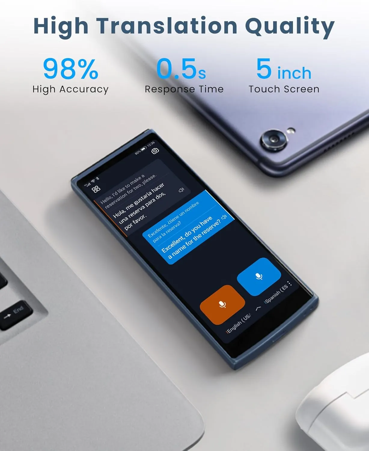 Language Translator Device, Face-to-Face Bidirection Simultaneous Translation, 60 Languages and 18 Offline Packs, 2-Year Global Data, Instant Voice Translator for Travel, Learning, Business