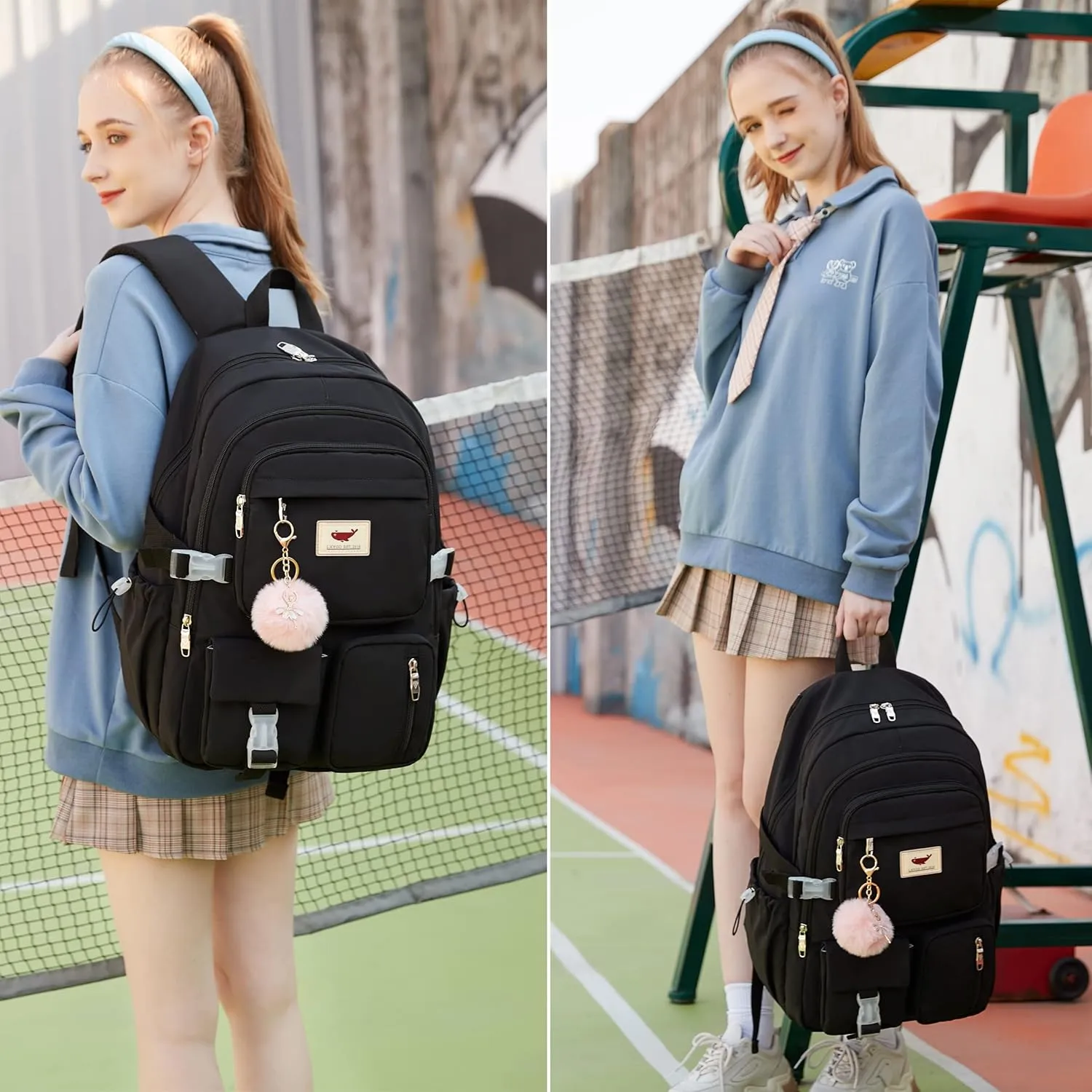 Laptop Backpack 15.6 Inch Elementary Middle High School Bag College Backpacks with Lunch Box Pencil Pouch 3 PCS Set Travel Bookbags for Teens Girls Women Students (Black)