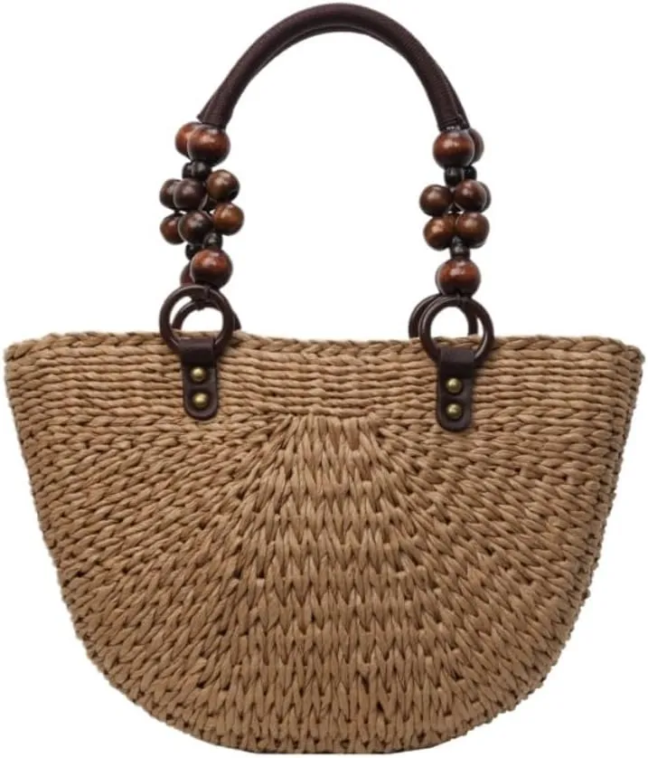 Large capacity Bag Exquisite Beaded Straw Bucket - shaped Handbag: Embark on a Pleasant Outing Journey Ladies shoulder Bag