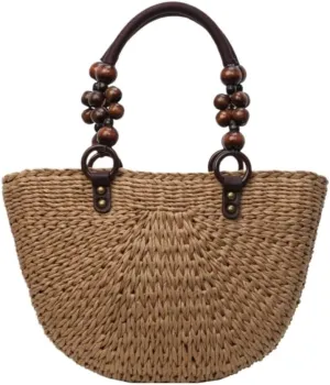 Large capacity Bag Exquisite Beaded Straw Bucket - shaped Handbag: Embark on a Pleasant Outing Journey Ladies shoulder Bag
