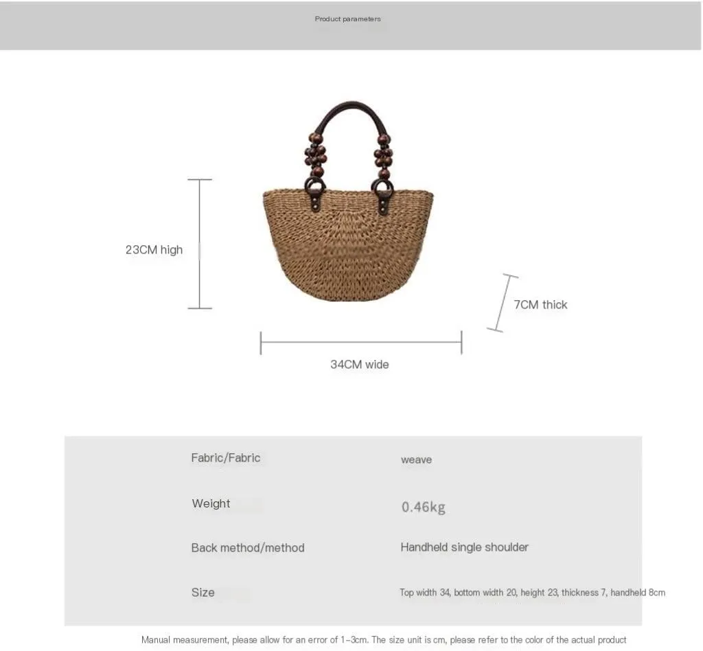 Large capacity Bag Exquisite Beaded Straw Bucket - shaped Handbag: Embark on a Pleasant Outing Journey Ladies shoulder Bag