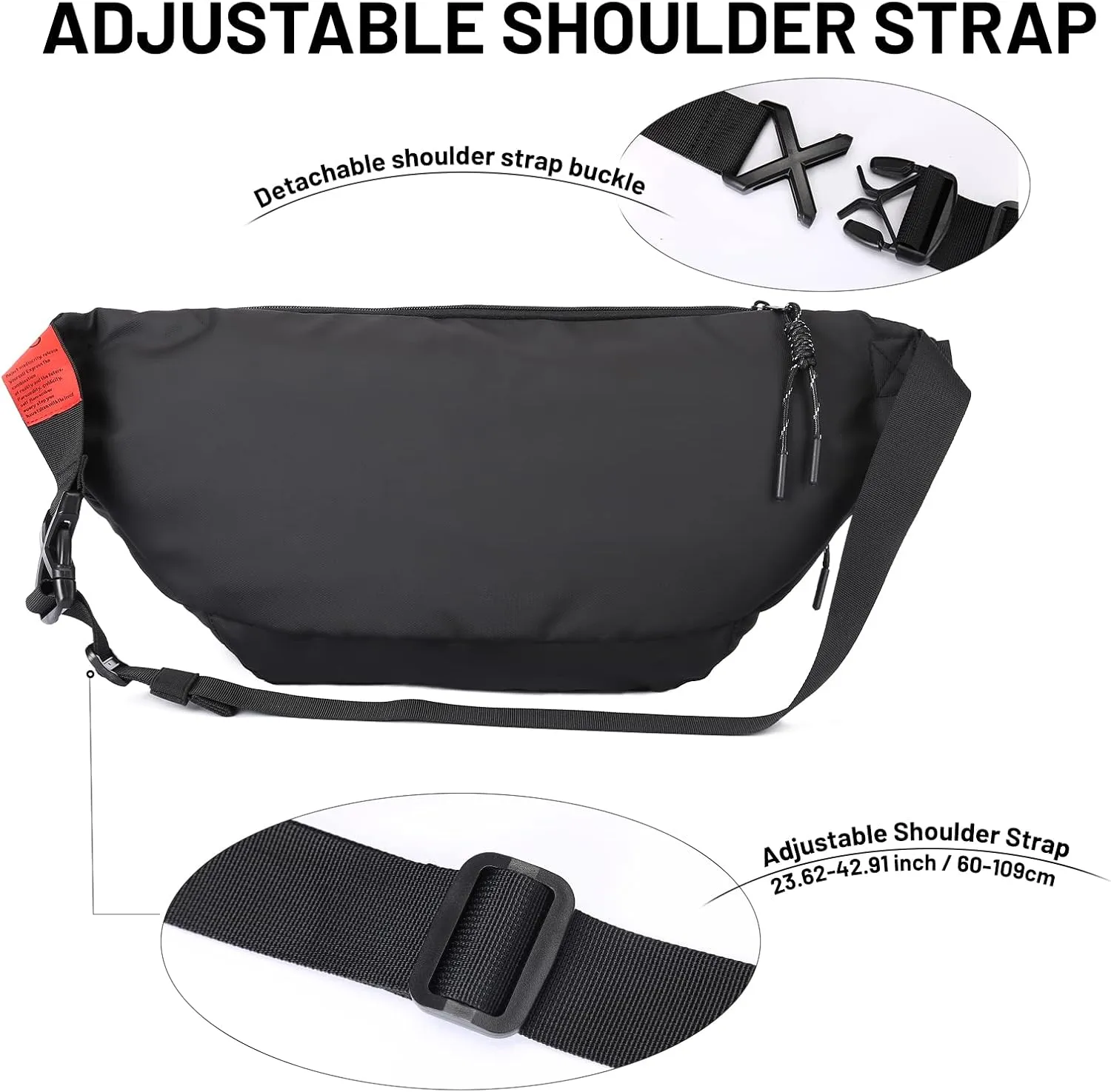 Large Crossbody Fanny Pack for Women Men,Waterproof Waist Bag Pack with Adjustable Strap & 5-Zipper Pockets,Black,Medium