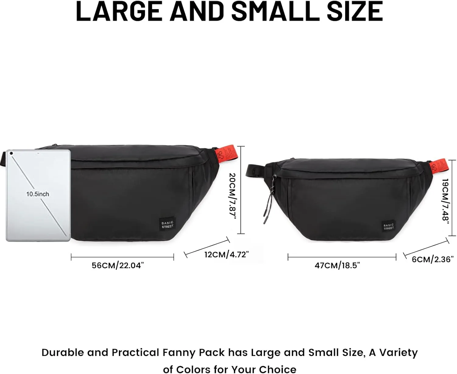 Large Crossbody Fanny Pack for Women Men,Waterproof Waist Bag Pack with Adjustable Strap & 5-Zipper Pockets,Black,Medium
