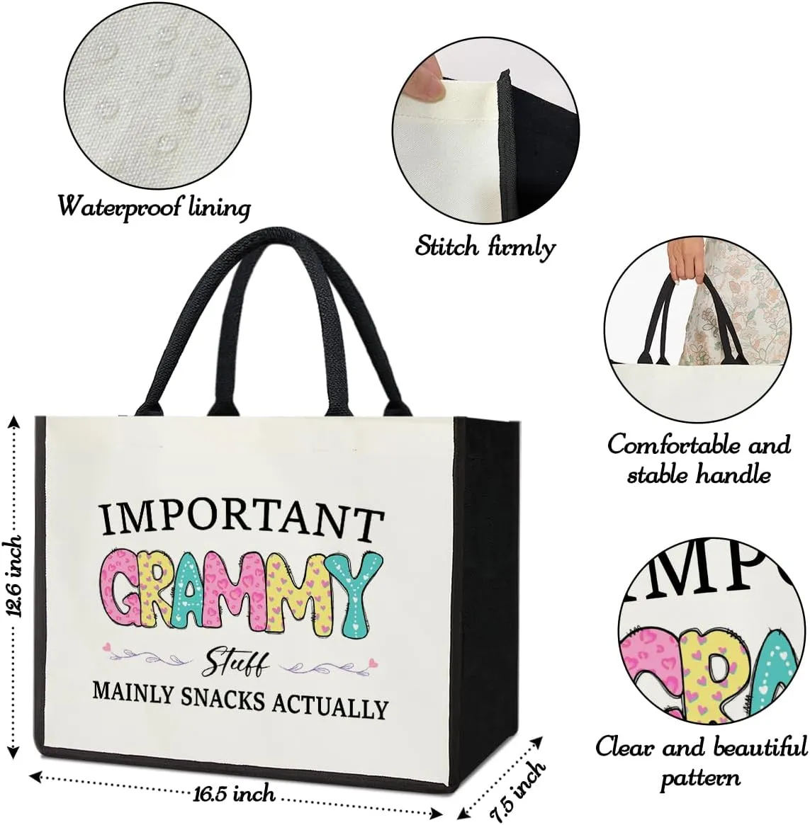 Large Shopping Foldable Tote Bag Canvas Tote Bag For Women Tote Bag for Gifting - Important Stuff Tote Bag
