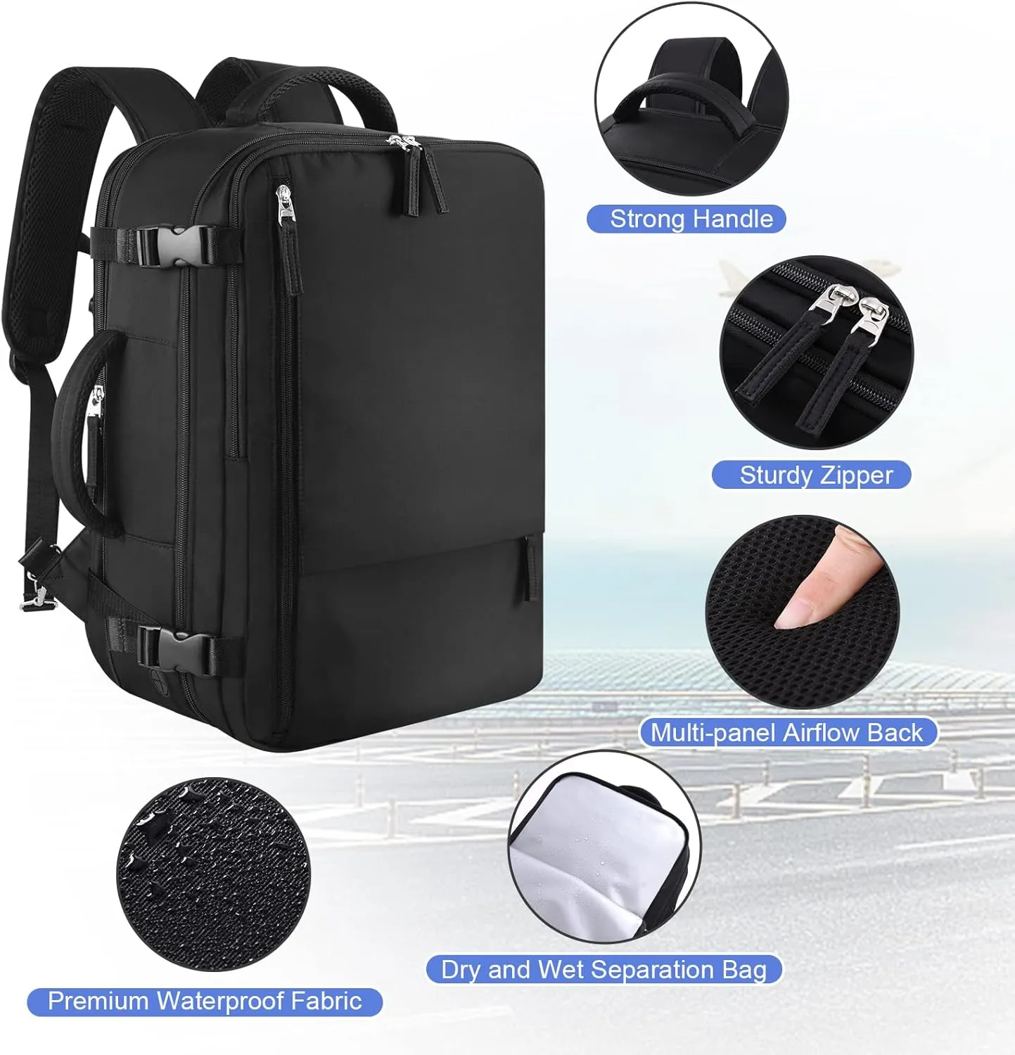 Large Travel Backpack for Women Men, Expandable 40L Carry On Backpack, 17 Inch Laptop Backpack College Bookbag, Waterproof Travel bag as Person Item Flight Approved