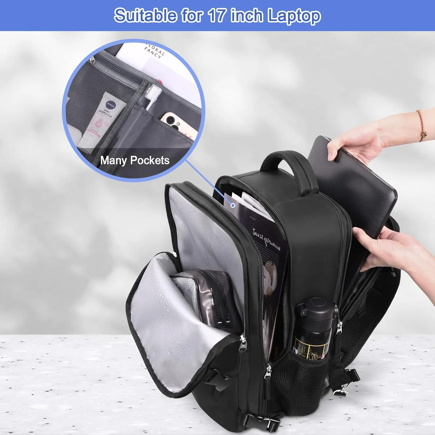 Large Travel Backpack for Women Men, Expandable 40L Carry On Backpack, 17 Inch Laptop Backpack College Bookbag, Waterproof Travel bag as Person Item Flight Approved