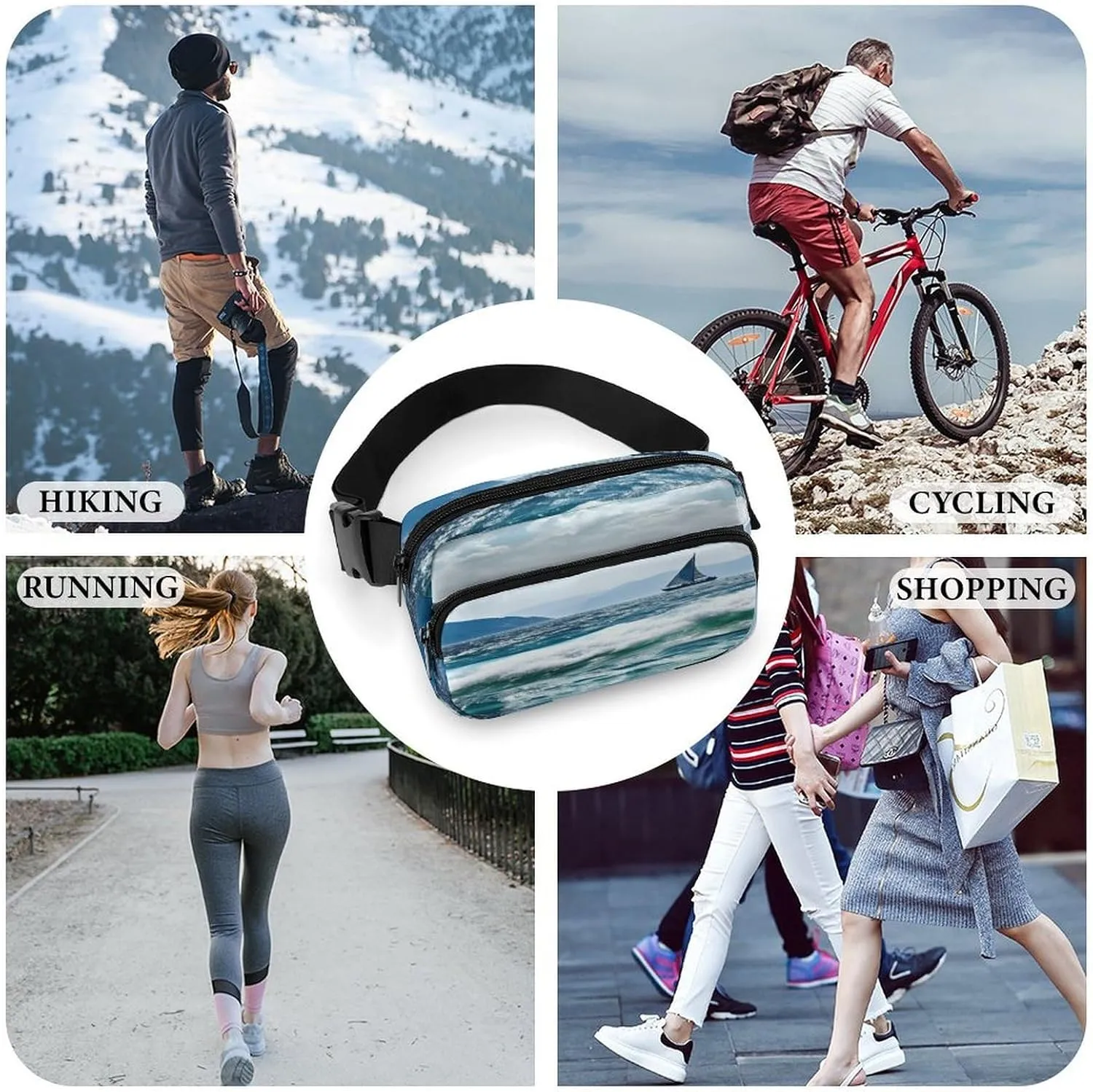 Large Waist Packs with Adjustable Strap,Beautiful Sea CrossBody Fanny Pack Casual Bag for Travel Sports Running Hiking