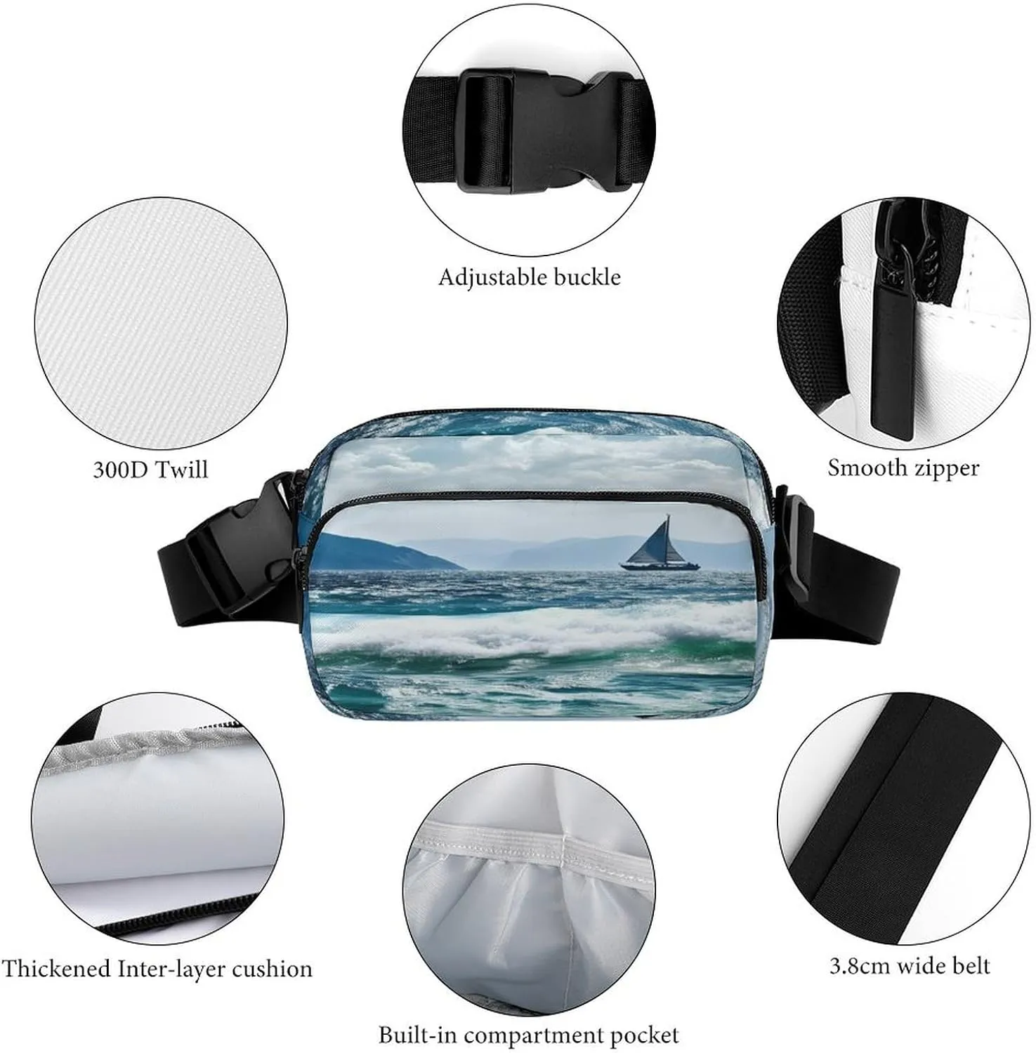 Large Waist Packs with Adjustable Strap,Beautiful Sea CrossBody Fanny Pack Casual Bag for Travel Sports Running Hiking