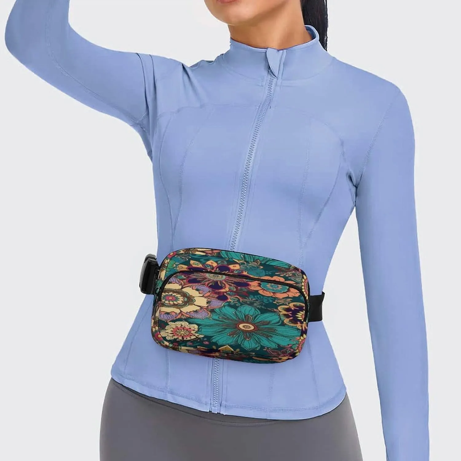 Large Waist Packs with Adjustable Strap,Bohemian Flower CrossBody Fanny Pack Casual Bag for Travel Sports Running Hiking