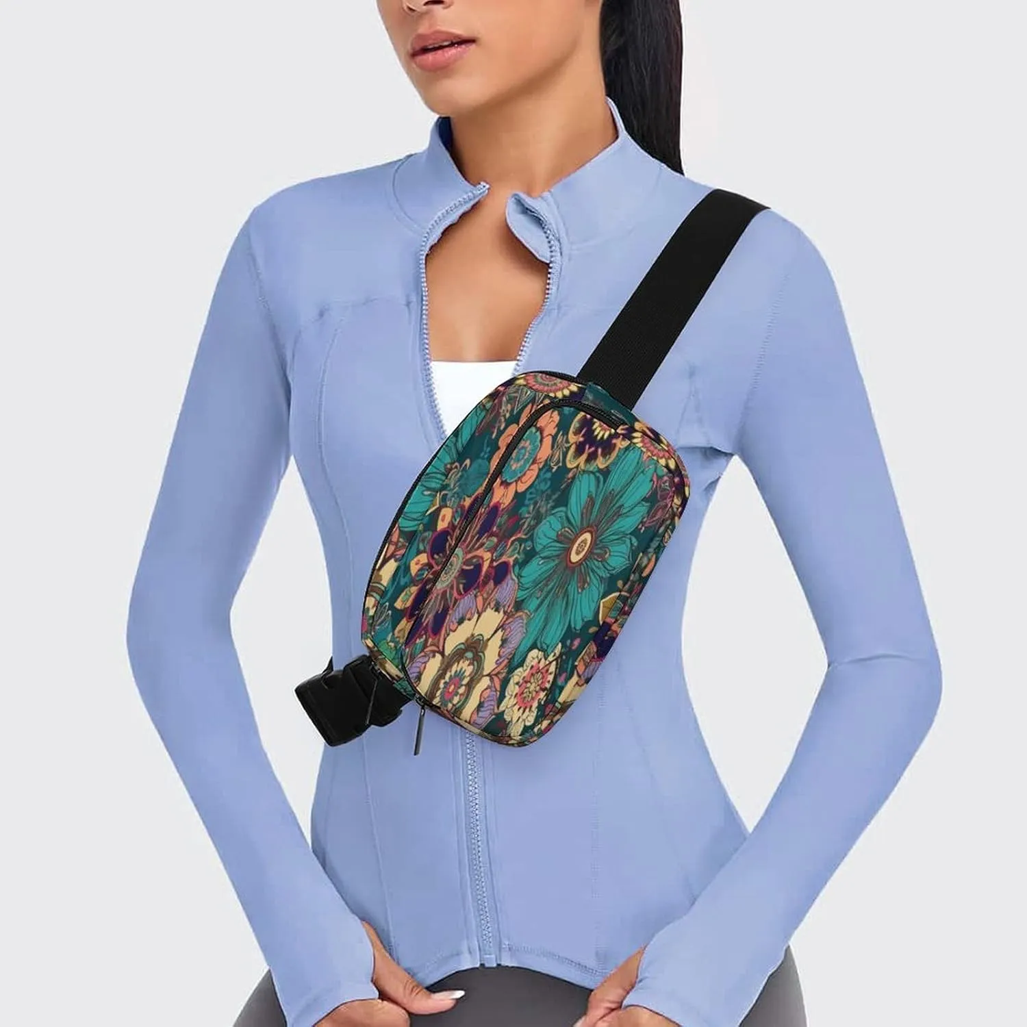 Large Waist Packs with Adjustable Strap,Bohemian Flower CrossBody Fanny Pack Casual Bag for Travel Sports Running Hiking