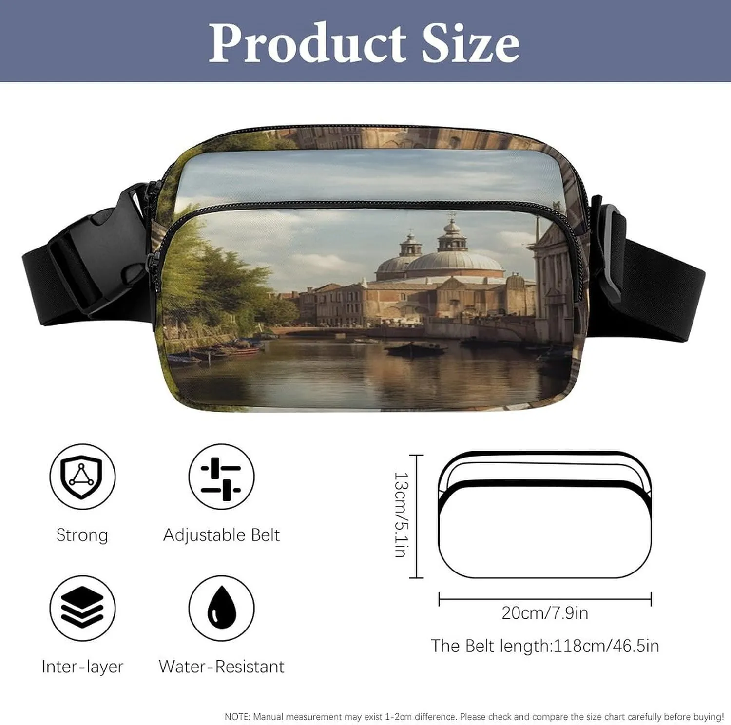 Large Waist Packs with Adjustable Strap,Canal And Church CrossBody Fanny Pack Casual Bag for Travel Sports Running Hiking