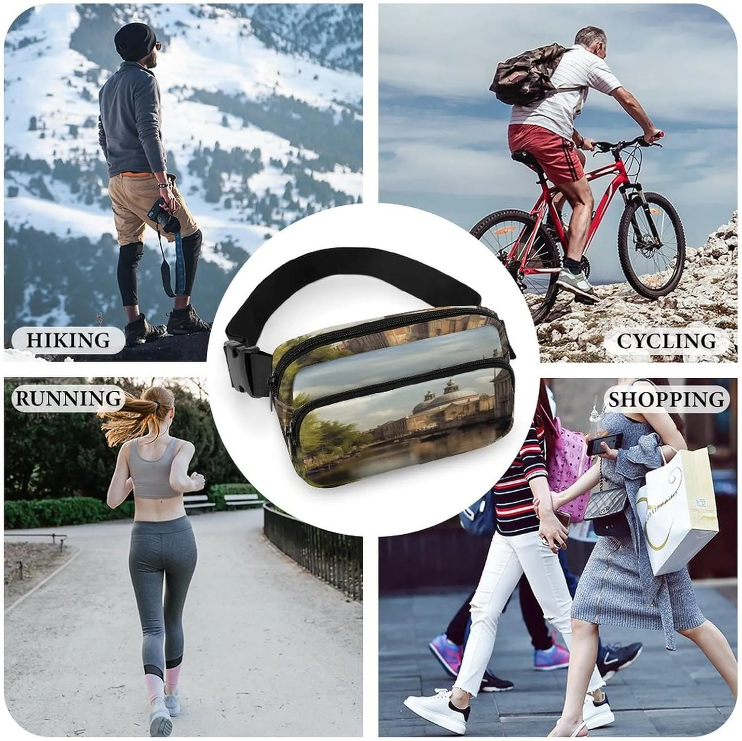 Large Waist Packs with Adjustable Strap,Canal And Church CrossBody Fanny Pack Casual Bag for Travel Sports Running Hiking