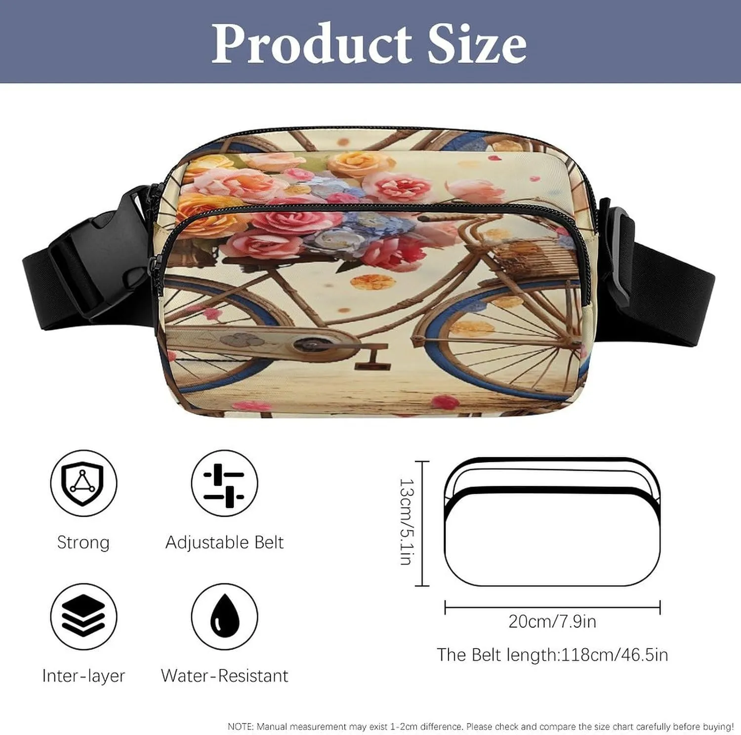 Large Waist Packs with Adjustable Strap,Flower Bicycle CrossBody Fanny Pack Casual Bag for Travel Sports Running Hiking