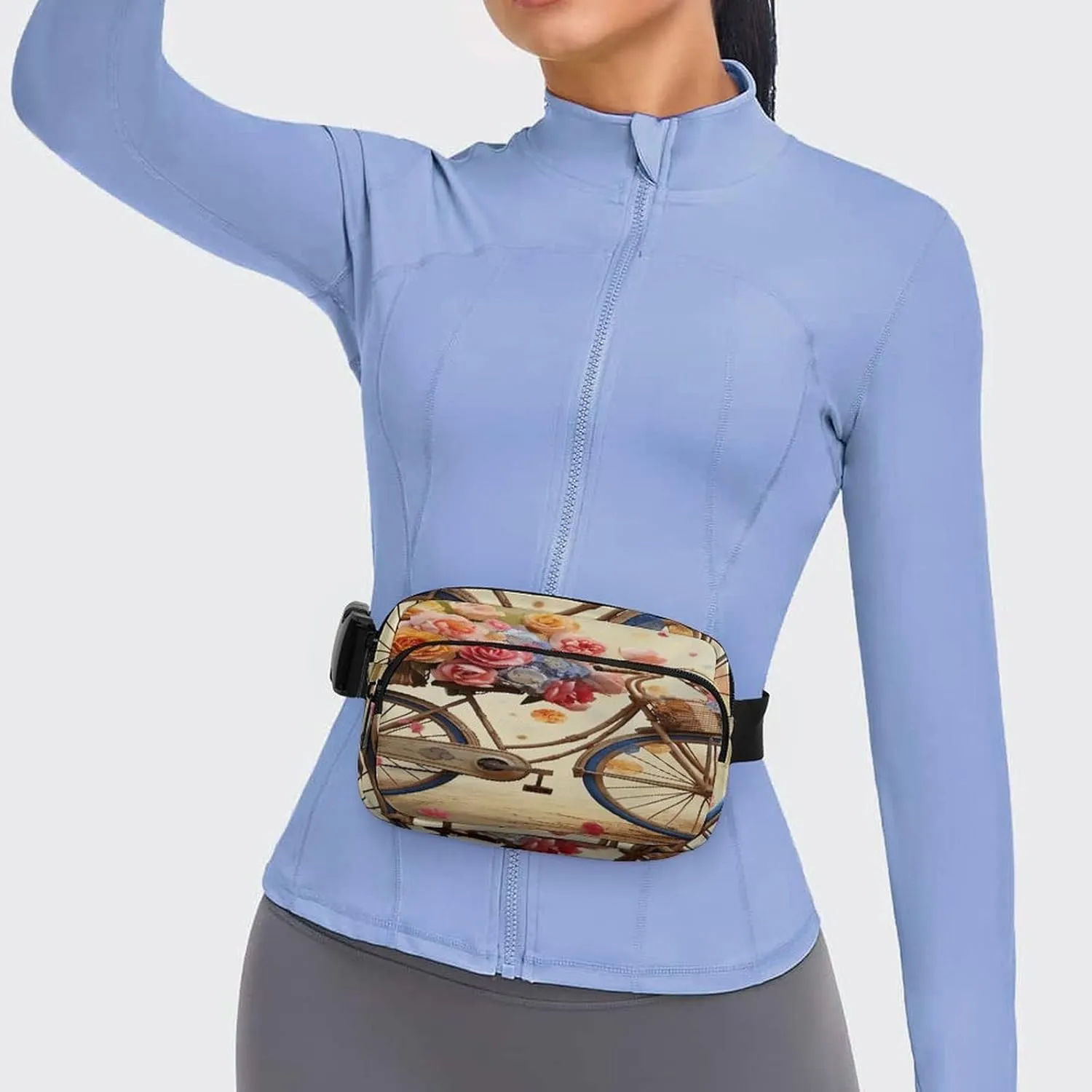 Large Waist Packs with Adjustable Strap,Flower Bicycle CrossBody Fanny Pack Casual Bag for Travel Sports Running Hiking