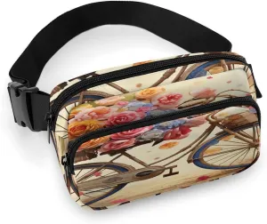 Large Waist Packs with Adjustable Strap,Flower Bicycle CrossBody Fanny Pack Casual Bag for Travel Sports Running Hiking
