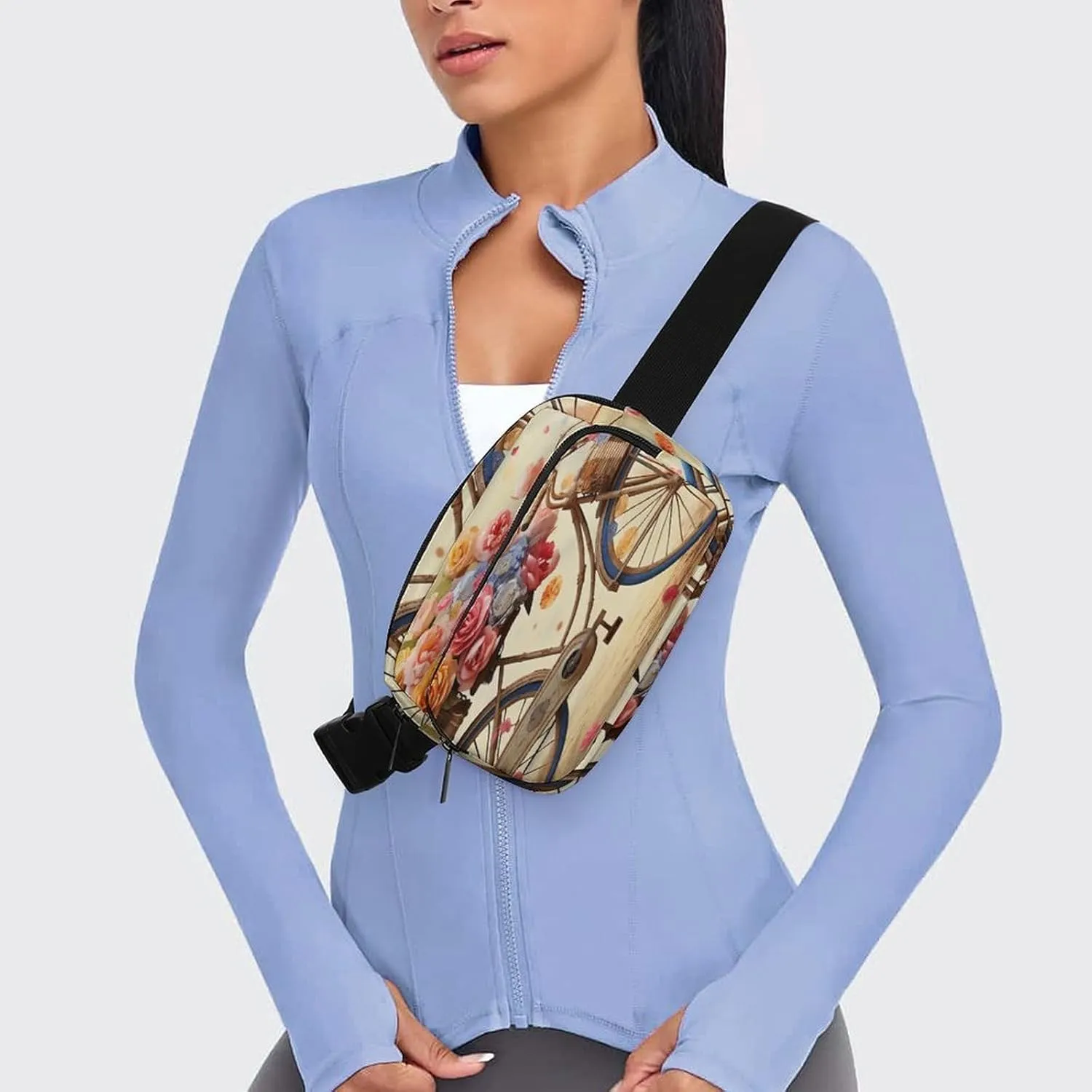 Large Waist Packs with Adjustable Strap,Flower Bicycle CrossBody Fanny Pack Casual Bag for Travel Sports Running Hiking