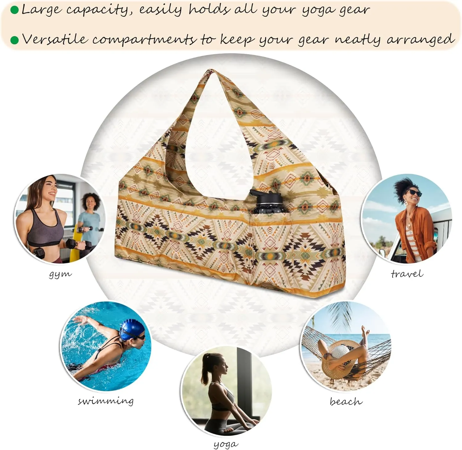 Large Yoga Mat Bag Yoga Bags and Carriers Fits All You Stuff Yoga Tote Bag with Yoga Mat Strap, Elastic Pockets and Zipper Pockets