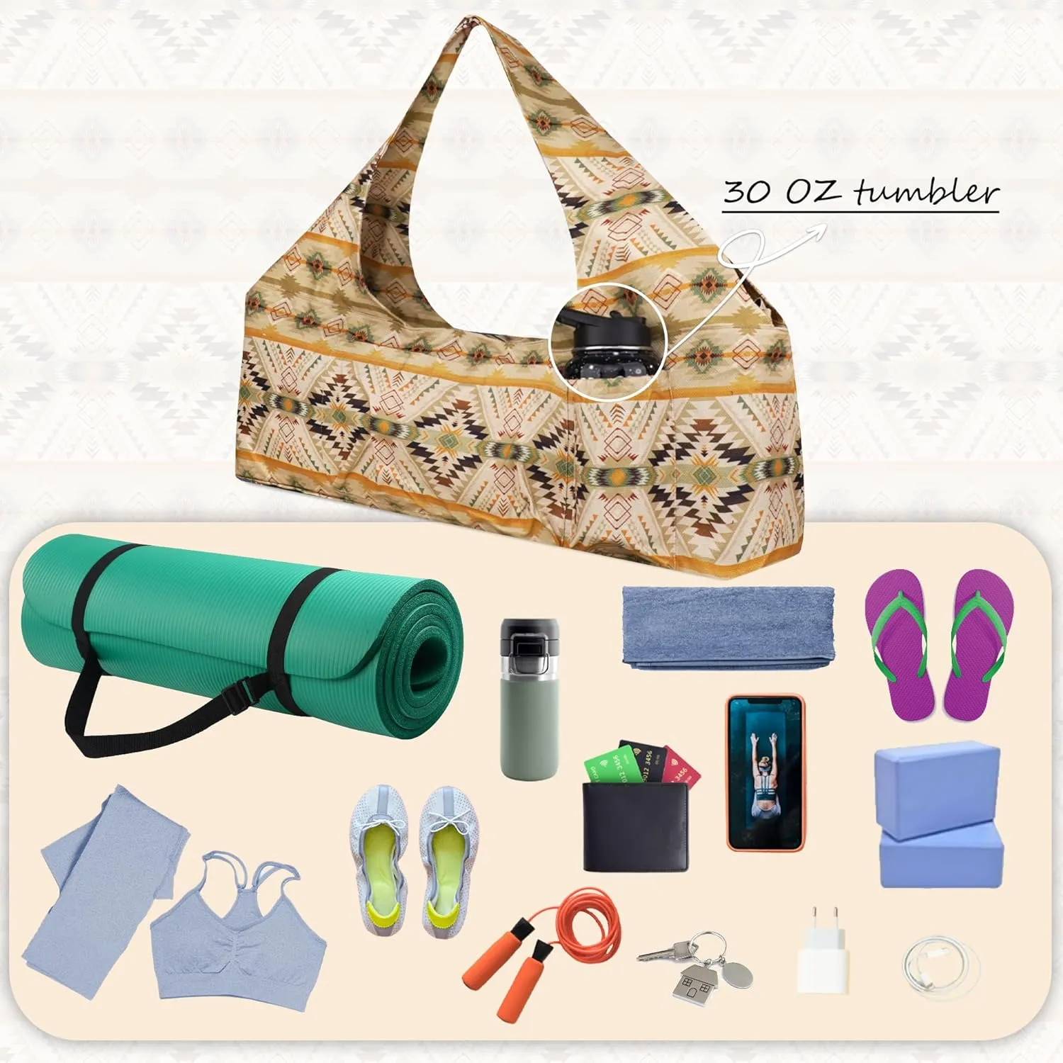 Large Yoga Mat Bag Yoga Bags and Carriers Fits All You Stuff Yoga Tote Bag with Yoga Mat Strap, Elastic Pockets and Zipper Pockets