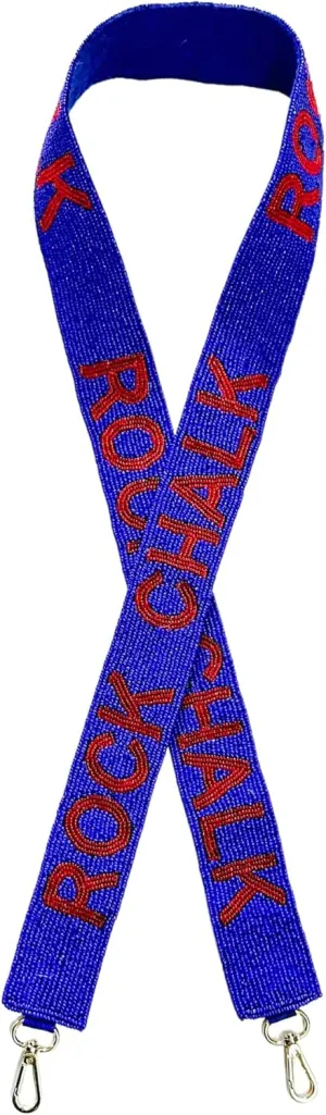 Lashicorn Beaded Purse Strap Kansas College Game Day Red & Blue Clear Handbag Replacement Strap Stadium Football University 49 x 1.75” Gold Hardware Clips