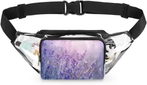 Lavender Flowers Clear Fanny Pack Stadium Approved Clear Crossbody Belt Bag for Women Men Transparent Waist Bag with Adjustable Strap for Concerts Sports Events Travel