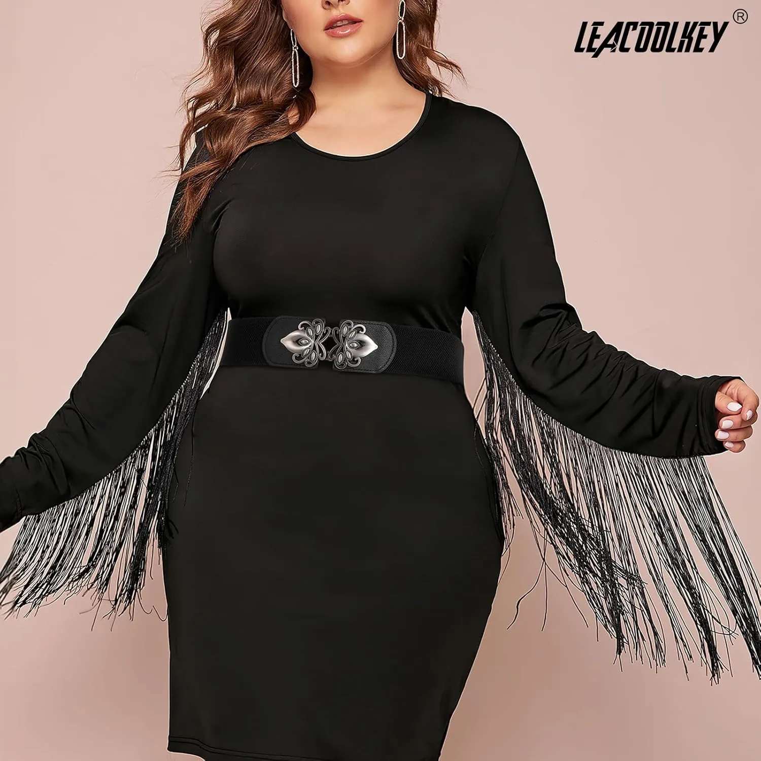 LEACOOLKEY 4 Pack Women Wide Elastic Waist Belt for Dress Vintage Stretch Cinch Belt Retro Buckle 2.36" Width