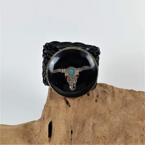Leather Boho belt with skull - black