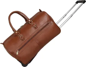 Leather Duffel Trolley Bag for Men & Women Cabin Size (Brown), Tan, M, Luggage