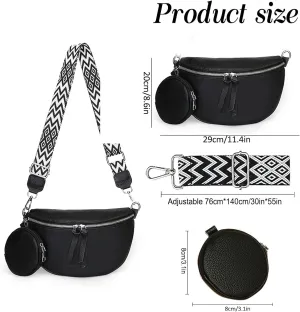 Leather Fanny Pack Crossbody Bags - Fashion Sling Purse Causal Chest Belt Bum Bag Cross Body Purse for Women Travel Sport Camping (Black)