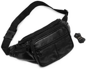 Leather Fanny Pack Travel Waist Bag for Man Women Unisex Hiking Travel Sport Running Cycling with Adjustable Belt Black