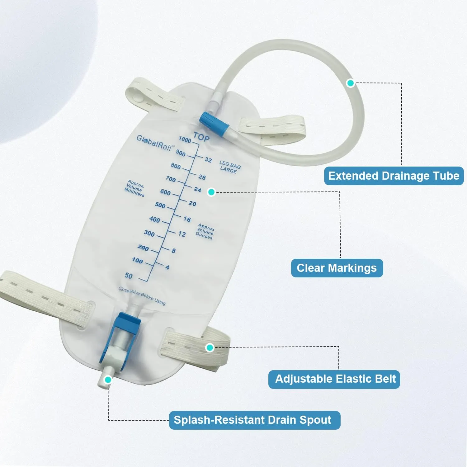 Leg Urinary Drainage Bag, Urine Leg Bag with 1000 mL Volume, 2 Adjustable Elastic Bands, Professional Urinary Bag for Home and Hospitals Health Aids, 5 Pack