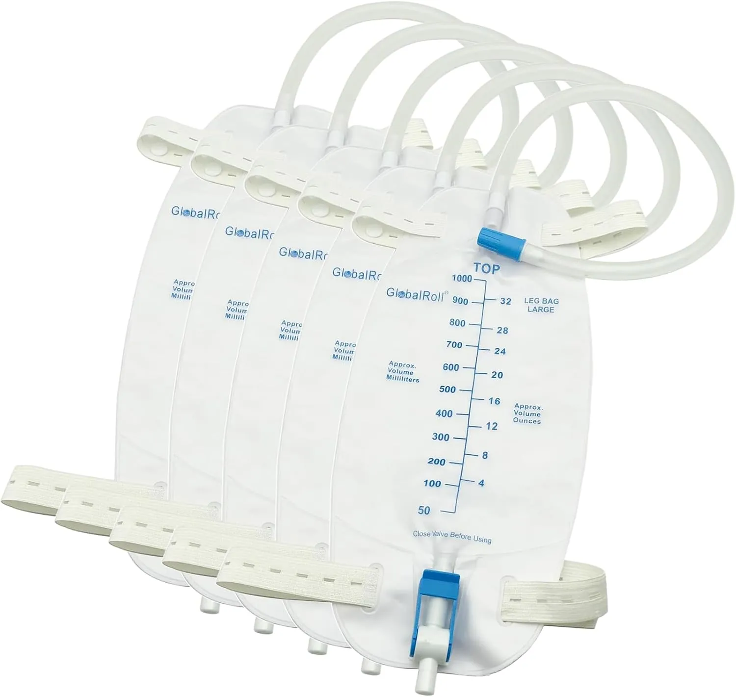 Leg Urinary Drainage Bag, Urine Leg Bag with 1000 mL Volume, 2 Adjustable Elastic Bands, Professional Urinary Bag for Home and Hospitals Health Aids, 5 Pack