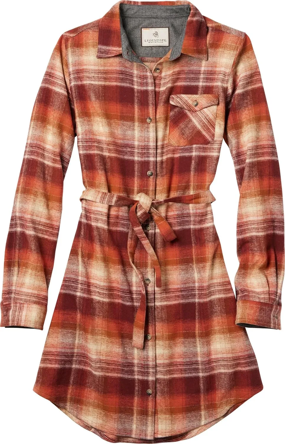 Legendary Whitetails Women's Open Spaces Dress, Plaid Flannel Long Sleeve Button Up Tunic with Belt
